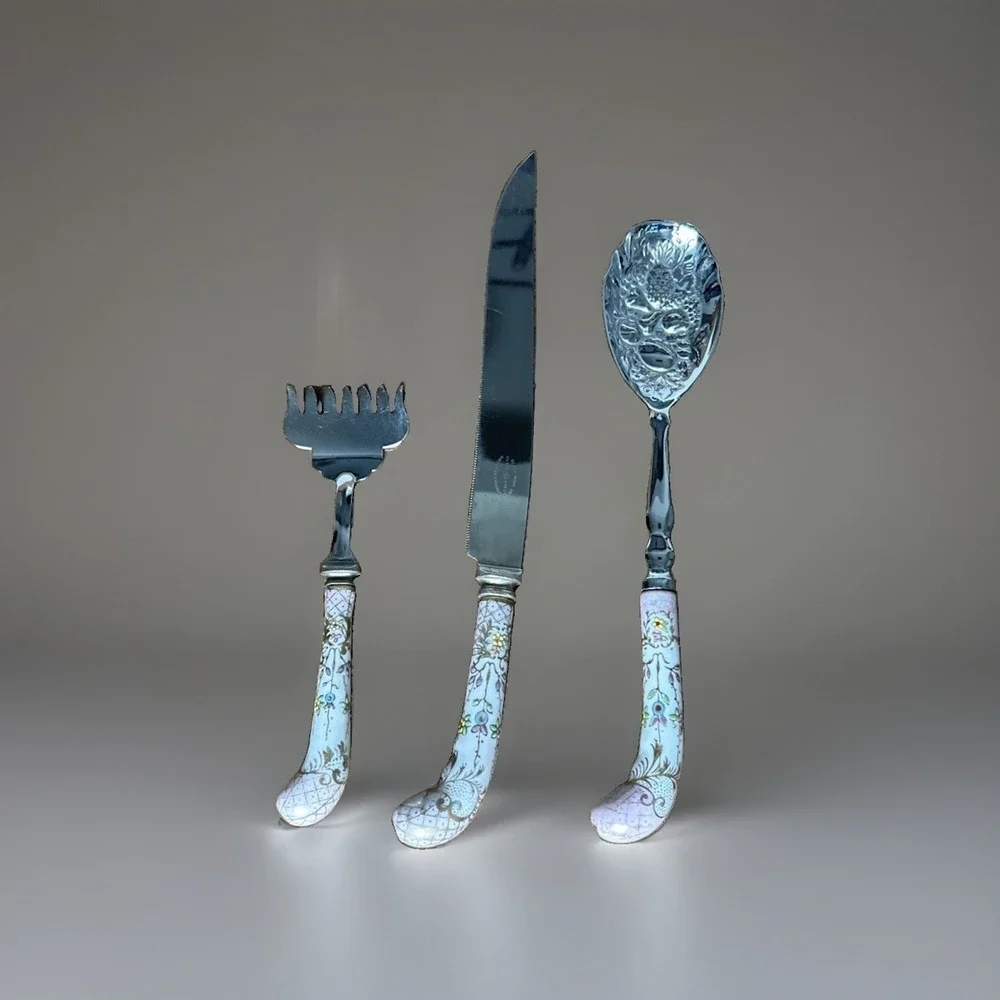 Vintage Regal Crest Sheffield England 3pc Floral Porcelain Serving Set